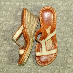 Born Drilles Wedge Sandal Women 7  M/W Espadrille Slides Dual Tone Brown W7893